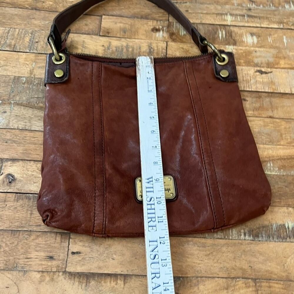 Fossil Long Live Vintage 1954 Chestnut Brown Leather Handbag Hobo Saddle Bag - Picture 7 of 13